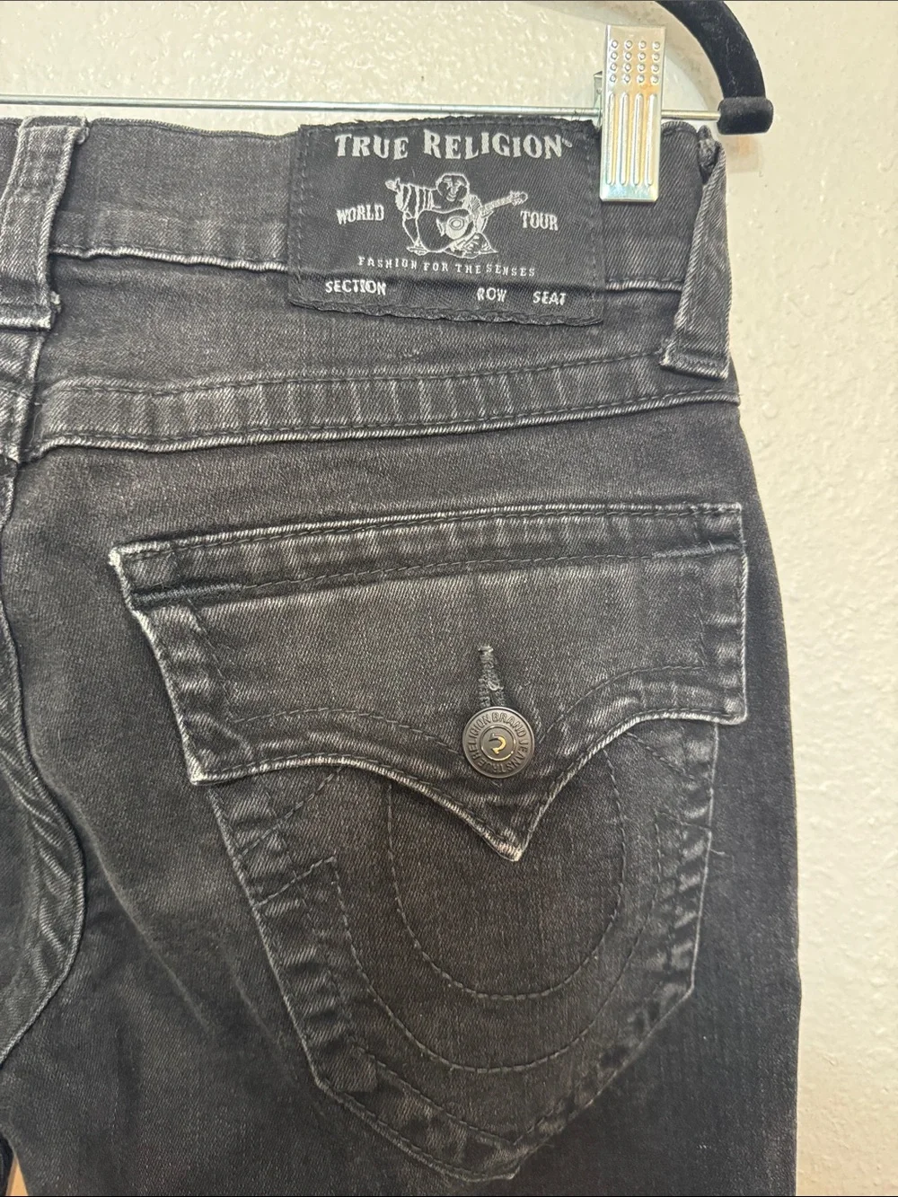 True Religion Jeans Ricky 29 Men's Black Straight-Leg Distressed & Stains